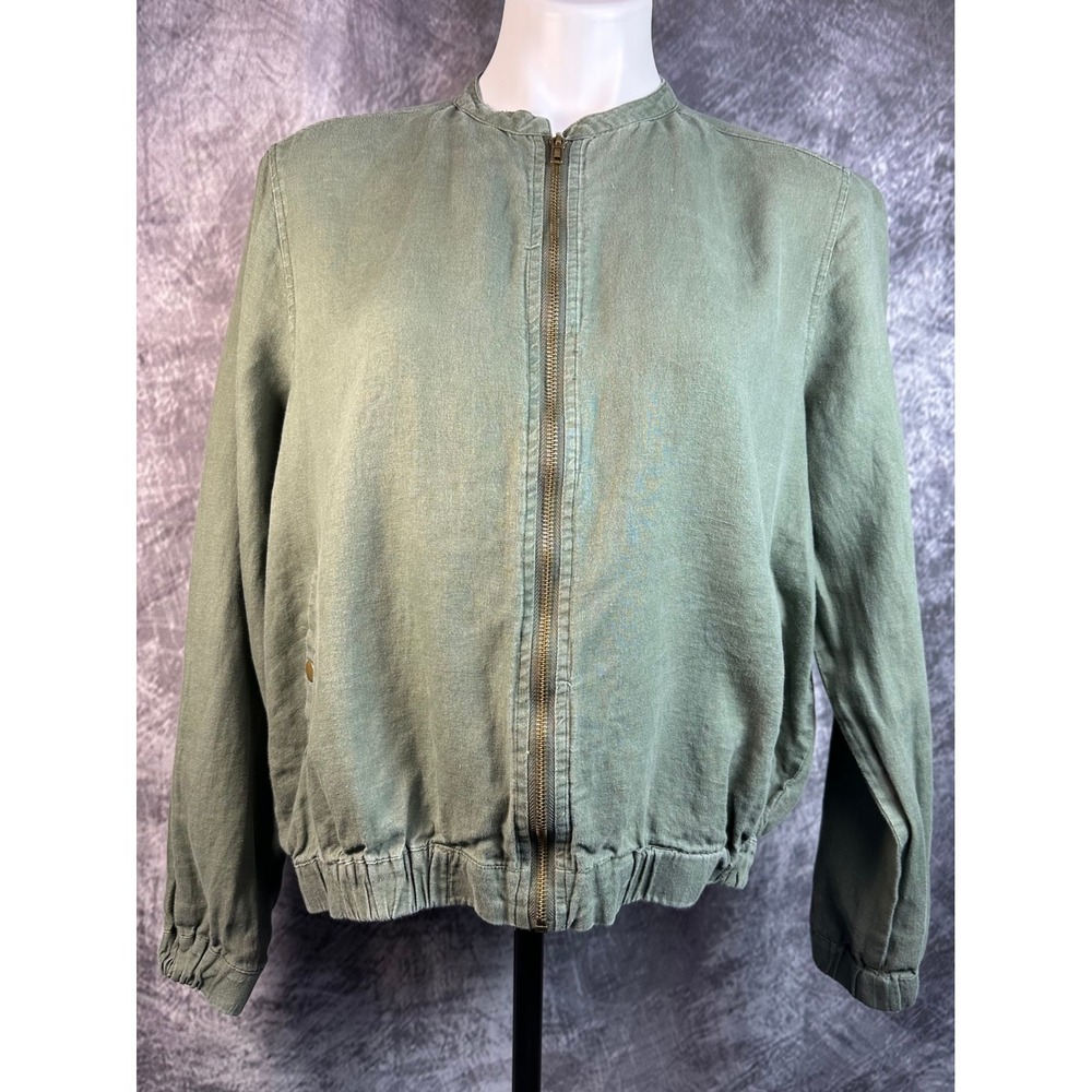 Cynthia Rowley Bomber Jacket Womens Medium Sage Green 100% Linen Full Zip